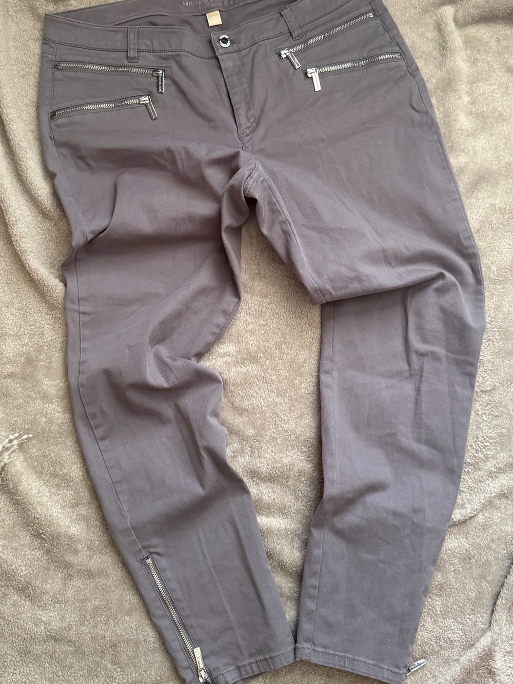 Michael Kors Womens Gray Zip-Accent Chinos